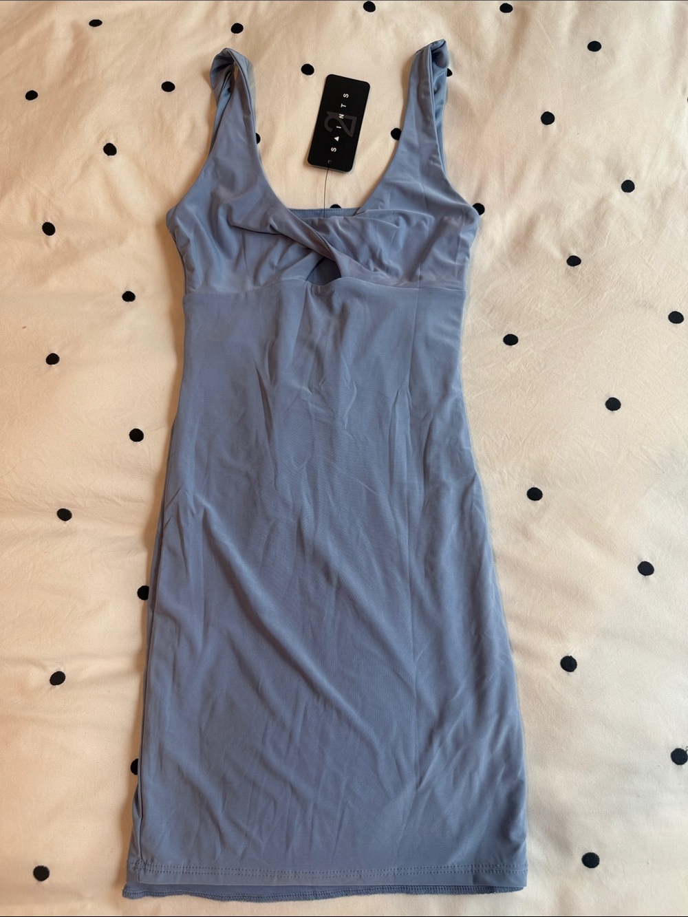 AllSaints Dusty Blue Sleeveless Twist-Front Midi Dress